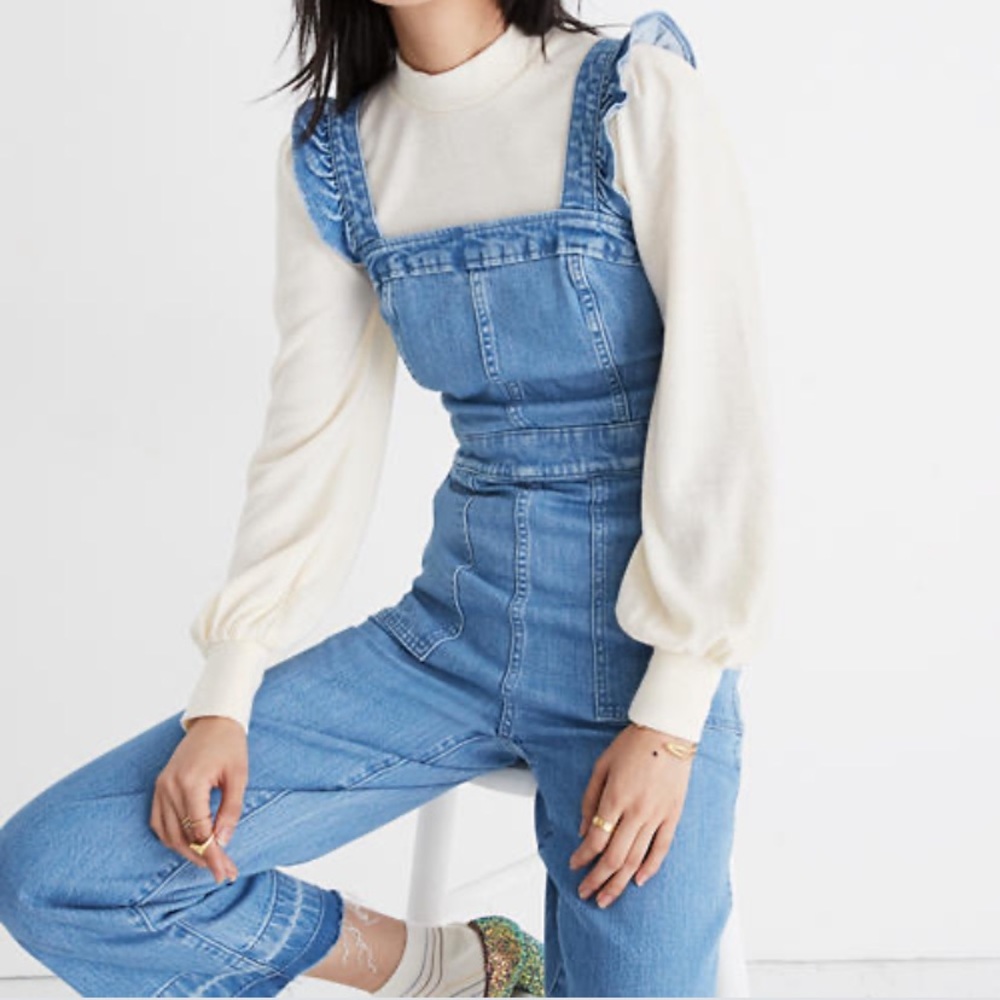 Madewell Ruffle Strap Denim Jumpsuit